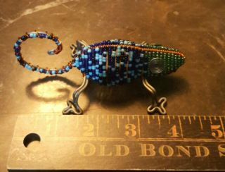 Vintage Gecko Figure Multi Colored Wire Beaded Salamander Lizard