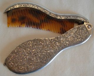 Art Deco German 800 Silver Comb Holder,  Hand Engraved,  Import To Yugoslavia