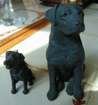 Black Labrador Retriever Dog Statue Figurine Figure Brown Eyes,  Bonus Ornament
