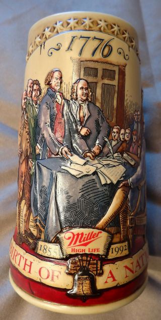 Beer Tankard Mug Stein Miller High Life,  Birth Of Nation 1776,  2nd In Series Vtg