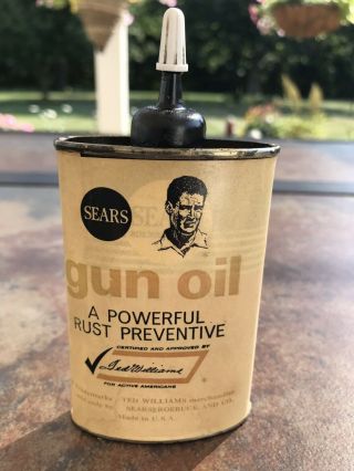 Vntage Sears Ted Williams Gun Oil Can.  Can Is Full