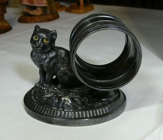Antique Rogers & Bro Silverplate Cat & Mouse Figural Napkin Ring Holder 4337 Vtg
