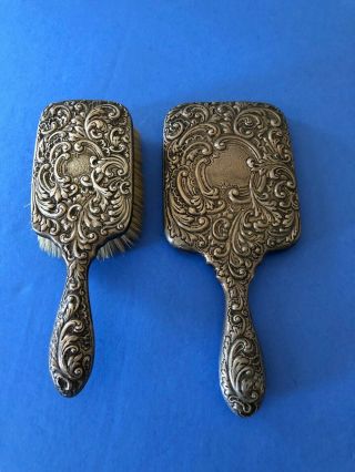 Antique Shreve & Co.  Sterling Silver Mirror And Brush Set Repousse