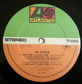 Led Zeppelin LP 1 Same UK Atlantic press A1 B3, , , , , 5