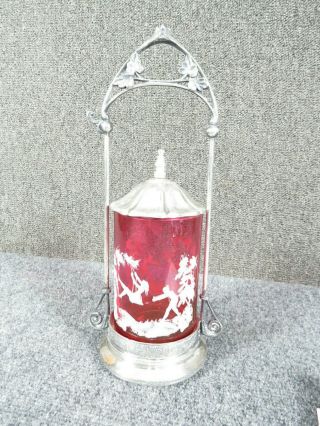 Pickle Castor Silver Plate Cranberry Mary Gregory Insert