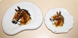 Vintage Set Of Horse Head Gold Trim Plates Or Wall Plaques
