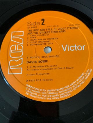 THE RISE & FALL OF ZIGGY STARDUST David Bowie 12 Inch Vinyl LP RCA Lyric Insert 4