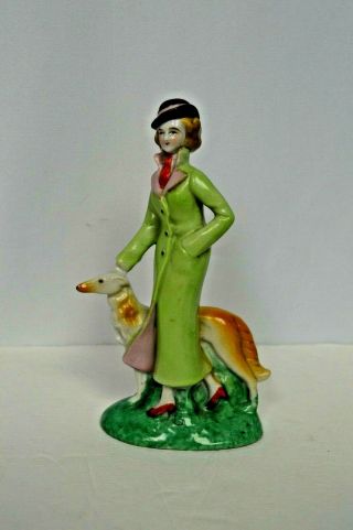 Vintage Figurine Lady With Dog Borzoi Russian Wolfhound Made In Japan Porcelain