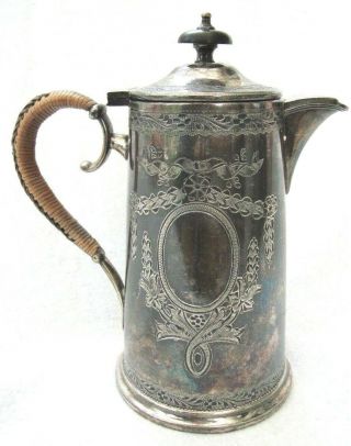 Antique Epbm Silver Plated Hot Water Jug Coffee Pot Plaited Rush Handle 8453