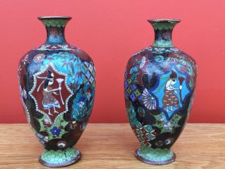 Late 19th Century Cloisonné Enamel Vases With Figure Decoration