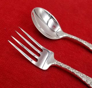 Rose by Stieff Repousse Sterling Silver 2 Piece Baby / Child Spoon & Fork Set 3