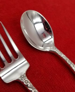 Rose by Stieff Repousse Sterling Silver 2 Piece Baby / Child Spoon & Fork Set 5