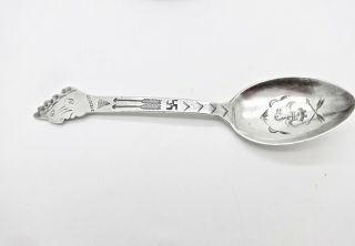 OLD NATIVE AMERICAN STAMPED DESIGN STERLING SILVER SOUVENIR SPOON,  HEAD HANDLE 2