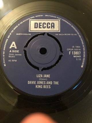 David Bowie Davie Jones & The King Bees Liza Jane B/w Louie,  Louie Go Home Vg,