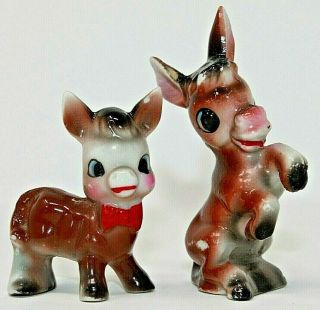 Vintage Pair Comical Handpainted Ceramic Burros Donkeys Japan,  Vguc Cute
