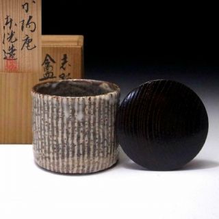 Bm6: Vintage Japanese Tea Caddy,  Shino Ware With Signed Wooden Box