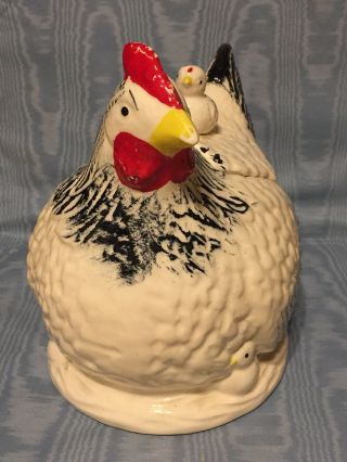 Vintage Hen on Nest w/ Baby Chick Cookie Jar 1940 ' s USA 2