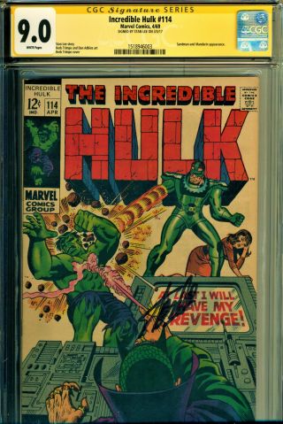The Incredible Hulk 114 Cgc 9.  0 Wp Ss Signed By Stan Lee - Stan Lee Script - Trimpe