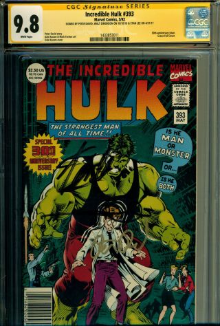 The Incredible Hulk 393 Cgc 9.  8 Ss 3x Signed By Stan Lee,  W.  Simonson,  P.  David