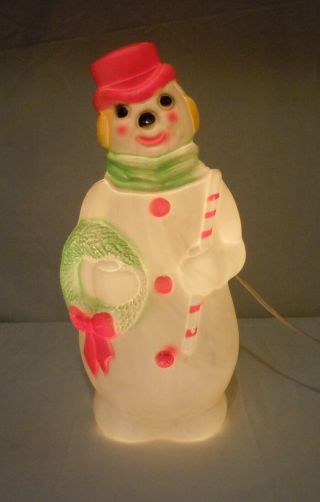 Vintage Empire 13 " Blow Mold Illuminated Table Top Christmas Snowman 1968