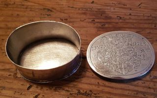 Vintage Metal Silver Plated? Snuff Box or Trinket/Pill Box Coat of Arms On Lid 7