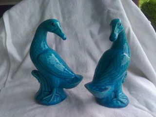 Antique Chinese Export Porcelain Duck Figurines 7.  5 inches tall with stands 4