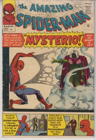 Spider - Man 13 Fn 6.  0 Key 1st App Mysterio Uk Pence Variant 1964