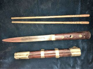 Antique Chinese Chopsticks & Knife Trousse Traveling Eatery Set 2 No Sword