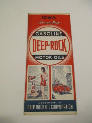 Vintage 1940 Census Deep Rock Iowa Gas Station Motor Oils Travel Road Map Box E6