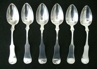 Six Coin Silver Fiddleback Soup Spoons / Carter Forbes & Co.  / 19th C.