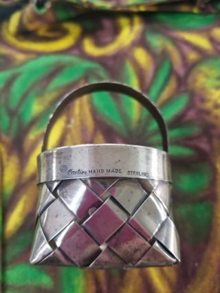 Vintage Sterling Woven Basket,  Cartier Cavilier,  Hand Made Silver
