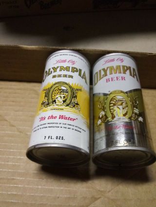 Pair Straight Steel 7 Ounce Olympia Little Oly Pull Tab Beer Cans