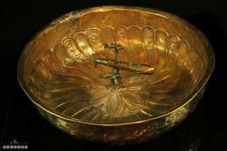 Antique Turkish Ottoman 19th Century Articulated Fish Gilt Metal Hammam Bowl