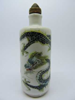 Antique Chinese Porcelain Snuff Or Scent Bottle 5 Colour Dragon.