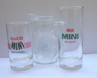 Greece OUZO MINI of Mytilene Traditional Greek Alcohol 2 Glasses,  Pitcher Jar 3