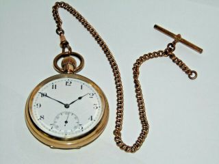 Good Antique Rolled Gold Plated Swiss Pocket Watch & Albert Chain