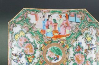 Pair Antique Chinese Canton Famille Rose Porcelain Square Plate Tray 19th C 2
