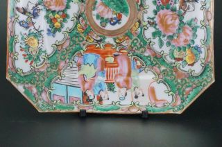 Pair Antique Chinese Canton Famille Rose Porcelain Square Plate Tray 19th C 3