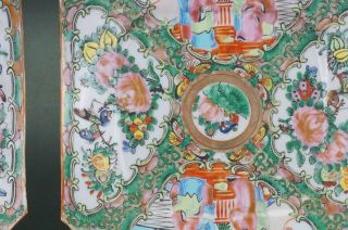 Pair Antique Chinese Canton Famille Rose Porcelain Square Plate Tray 19th C 5