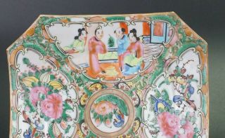 Pair Antique Chinese Canton Famille Rose Porcelain Square Plate Tray 19th C 6