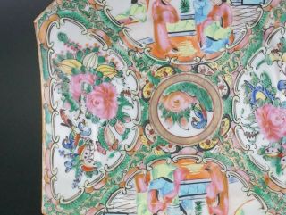 Pair Antique Chinese Canton Famille Rose Porcelain Square Plate Tray 19th C 7