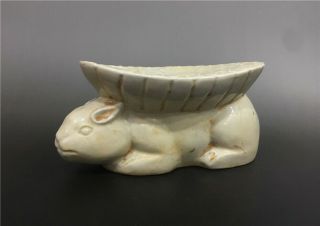 Rare Chinese Porcelain Ding Kiln White Glaze Rabbit Shape Pillow With Bird Desig