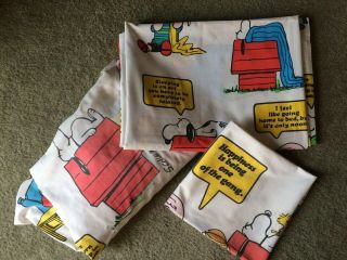 Vintage 1971 Peanuts Snoopy Charlie Brown Happiness Is Twin Sheet Set Pillowcase