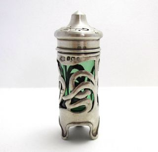 Rare Art Nouveau 1908 Antique Sterling Silver Pepper Pot Shaker Arts & Crafts
