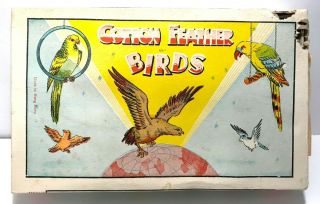 Vintage Box Of 7 Kt 8936 Spun Cotton Feather Red Cardinal Birds Honk Kong