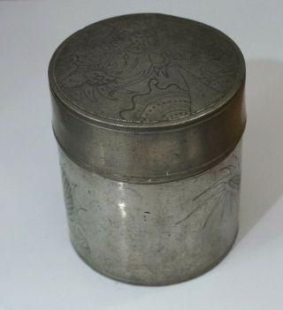 ANTIQUE CHINESE PEWTER CARVED DRAGON TEA CADDY KUT HING PEWTER SWATOW 2