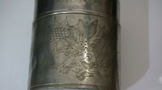 ANTIQUE CHINESE PEWTER CARVED DRAGON TEA CADDY KUT HING PEWTER SWATOW 3