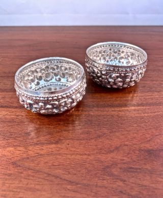 (2) Small Indian / Burmese Solid Silver Bowls: Repousse Design,  No Monograms