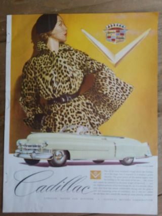 1951 Cadillac Two - Door Coupe Car Animal Print Revillon Fur Coat Vintage Color Ad