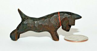 Cute Vintage Carved Wood Scottie Dog Figurine Black Hunting Stance A2